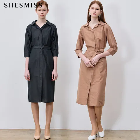 (SHESMISS)] 고급스러운 벨티드 턱 셔츠 원피스 (택가격: 338000원)