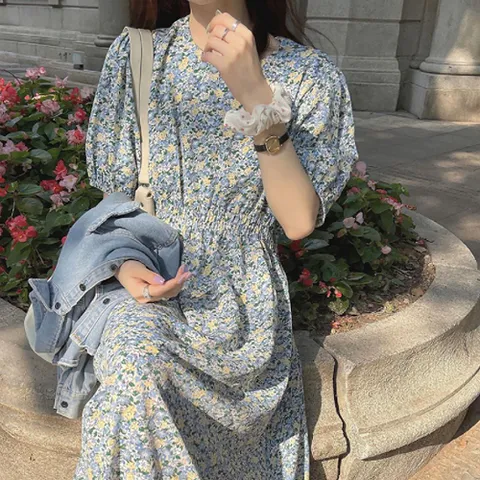 여성 러블리 스모크 청순 플라워 봄 여름 롱원피스