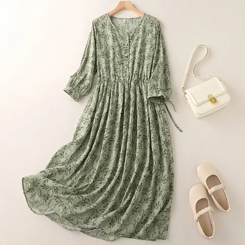 250981 - 코튼 패턴 컬러 롱원피스 빅사이즈 여름원피스 린넨원피스 면원피스 40대 50대 100사이즈 인견원피스 중년원피스