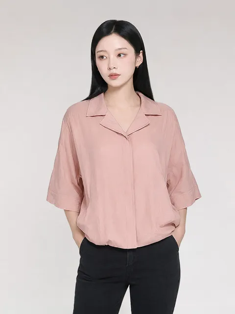 루즈핏 오픈카라 블라우스_HCFFJK104