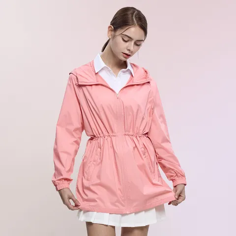 캔디팝 여성 힙커버 경량 롱 바람막이 후드 자켓(AB42JK015W)