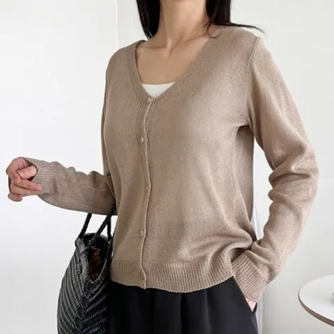 가디건 린넨 가디건 여성 브이넥 여자 긴팔 5색 여름