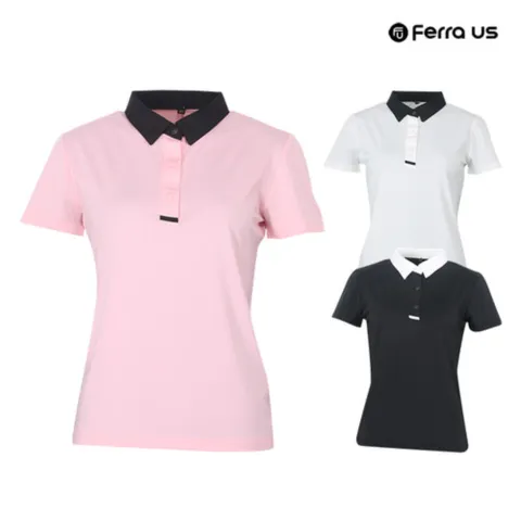 여성 여름 골프웨어 골프 배색 카라 무지 반팔 티셔츠