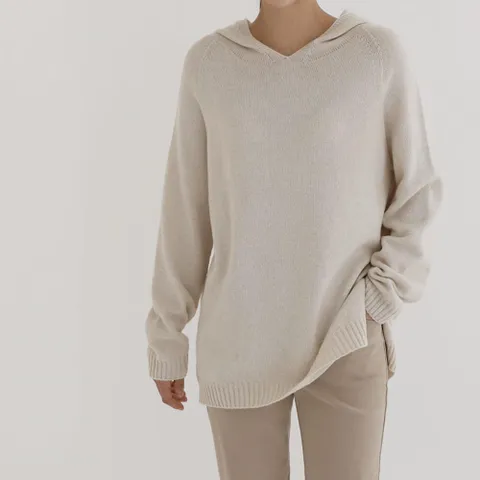 [다잇템] 여자 카시미어 FW V넥 후드니트 긴팔티