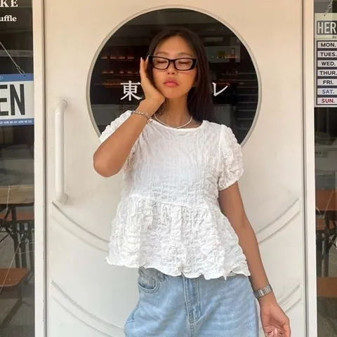 [다잇템] 여자 리본보우 SS 화이트 페스티벌 펌킨 지지미 블라우스_17261988_588872