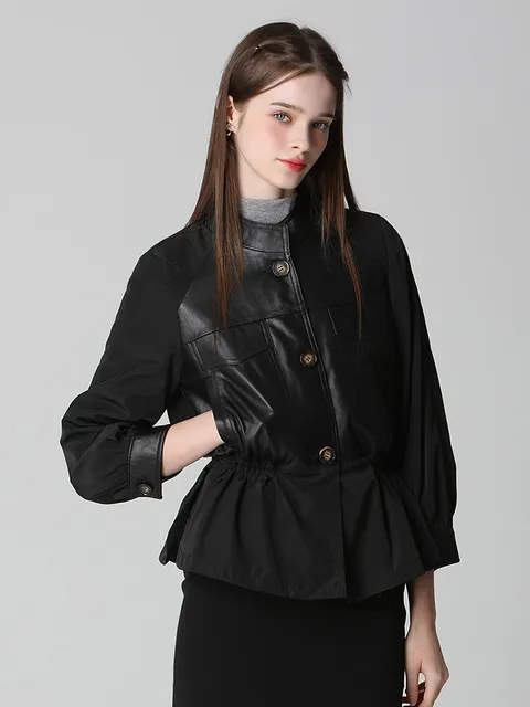 [홈쇼핑방송/(LeOT)] 미니멀 천연 양가죽 사파리 자켓 -사이즈 5588까지