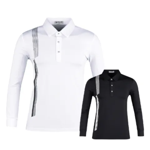 남성 골프 웨어 의류 라인 포인트 카라 긴팔 티셔츠