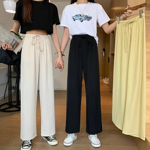 [브리치]  / 고무밴딩 베이직 일자 와이드 쉬폰 팬츠 36028