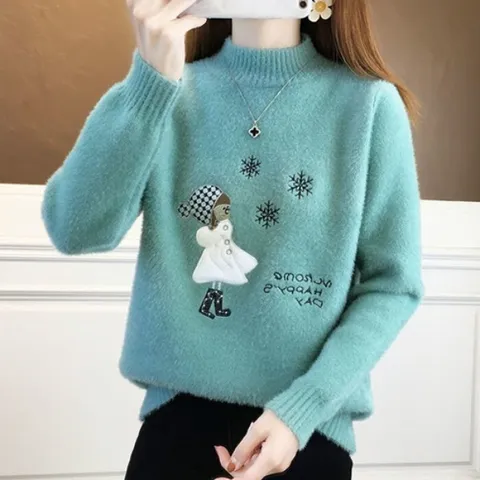 [브리치]  / NK2691 자수 포인트 밍크 반폴라 긴팔 니트티