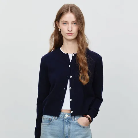 던스트 ESSENTIAL CREWNECK KNIT CARDIGAN FRENCH NAVY_UDSW5A209N2