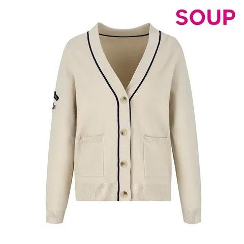 배색 포인트 와펜 니트 카디건 (SA3GD80)