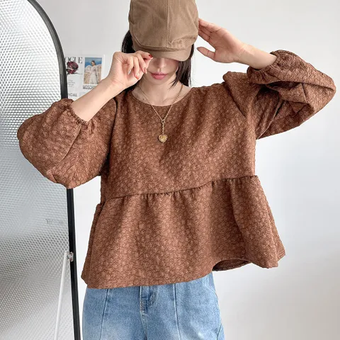 [다잇템] 여자 들러리룩 큰사이즈 엠보 벌룬 블라우스