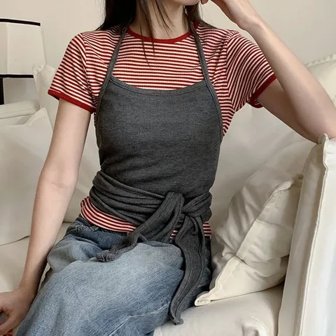 [하프클럽/포인트 레이어드 홀터넥 랩스타일 니트 나시 조끼 뷔스티에 베스트