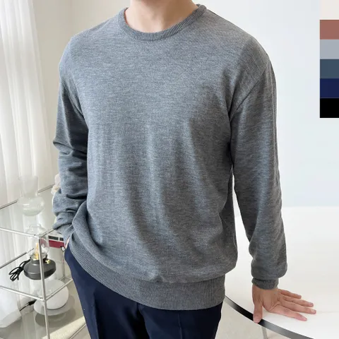 블레오 남자 봄 가을 기본 라운드 데일리 긴팔 니트