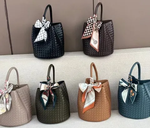 [브리치]  / 위빙 버킷 원통 소가죽 토트 숄더백 (6color)