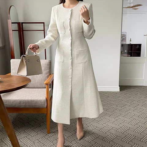 2311519 - 트위드 롱 원피스/슬림핏/하객룩/오피스룩/고퀄리티/정장