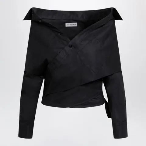 [해외직구] 26FW  오프숄더 랩 코튼 셔츠 872123TRM28 Black