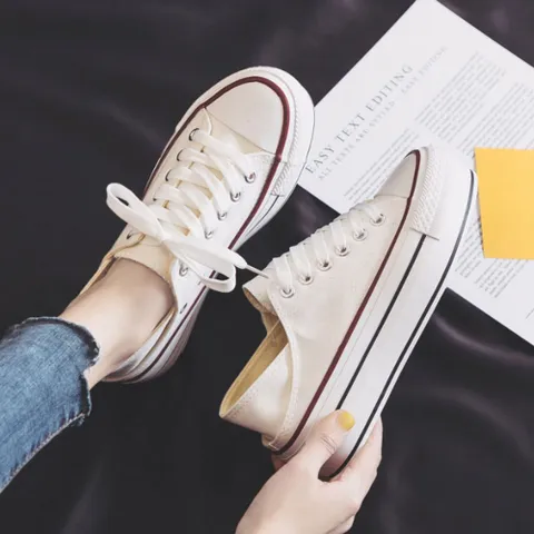 캔버스뮬 스니커즈 슬립온 여성신발 통굽