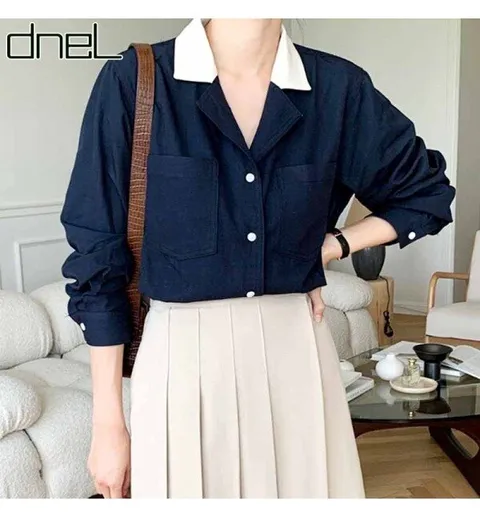 배색카라블라우스DWB24222A