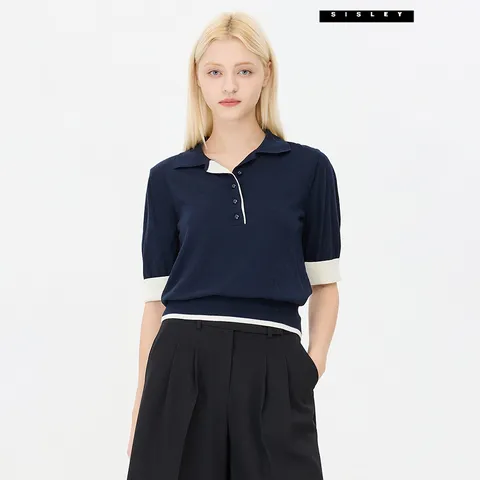 컬러 배색 카라 니트 SAKP14441