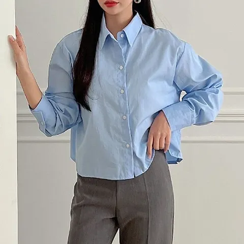 H스타일MN면숏크롭남방 여성 봄남방 여자 크롭셔츠 블라우스 NB 루즈핏 롱남방