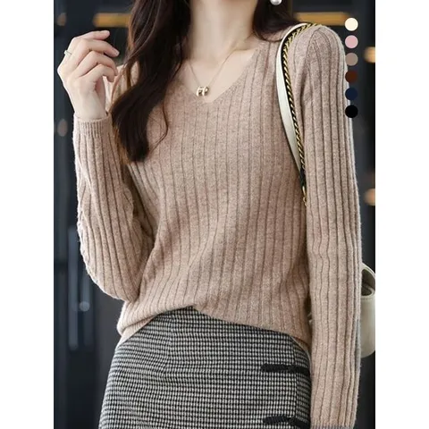 [하프클럽] 엘리나 V넥 골지 니트