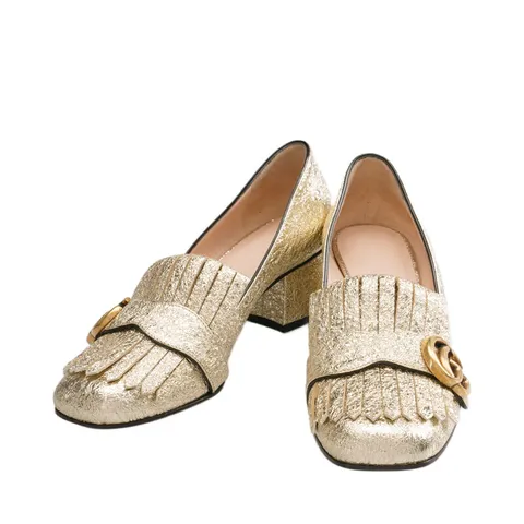 [중고명품]  230mm 골드 카프스킨 GG 마몬트 메탈릭 프린지 여성 펌프스 힐 408208 DKT00 7100