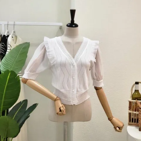 FM3E7KC04690_프릴 퍼프 브이넥 가디건