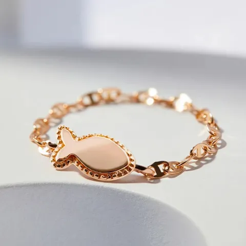 14K Roy 물고기 체인 금 반지