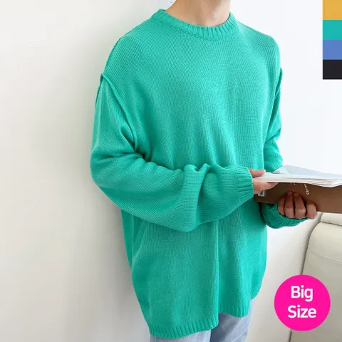 블레오 남자 봄 가을 빅사이즈 라운드 데일리 기본 긴팔 니트
