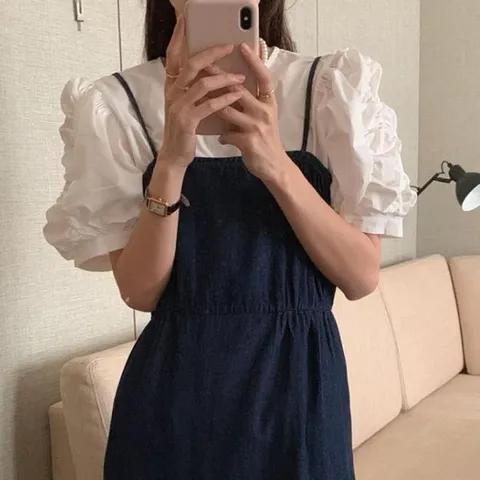 [하프클럽] G125689_뷔스티에 서스펜더 데님원피스