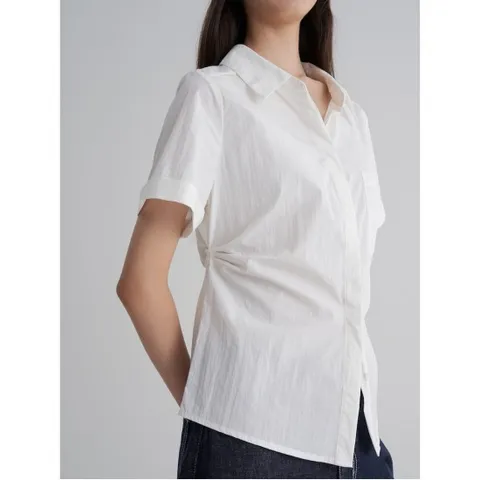 오픈칼라 반소매 블라우스 - 화이트 (355765LYA1)