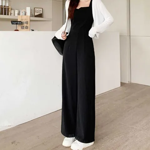 일자핏 블랙 끈나시 민소매 데일리룩 여성 점푸수트 여자오버롤 여름오버롤