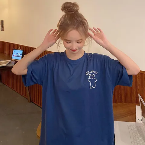 여성 데일리 베어 2컬러 프린팅 여름 반팔티셔츠