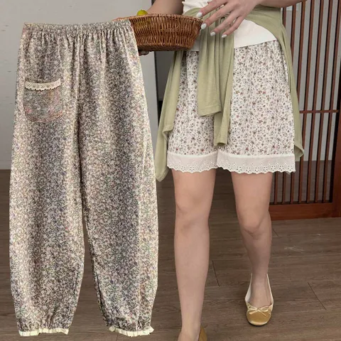 마마로 여름 플라워 여성 밴딩 인견 몸빼 5부 7부 8부 레이스 파자마 바지