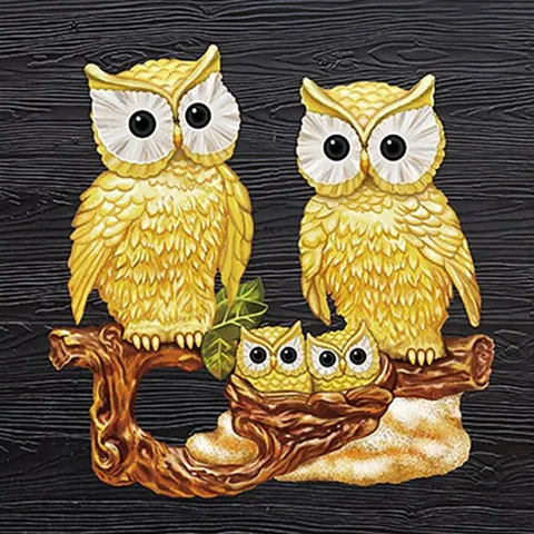 패브릭보석십자수 황금부엉이 가족  패브릭  보석십자수 40x40 동물보석십자수