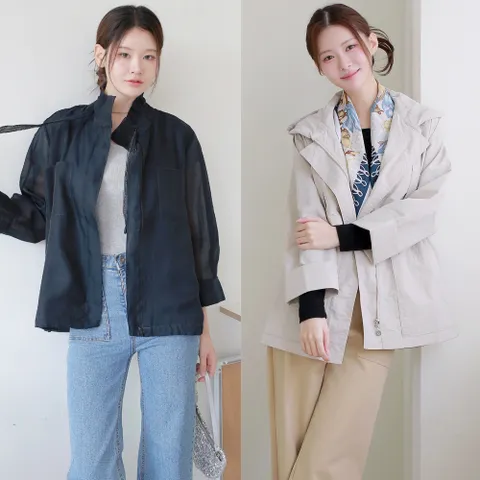 [최초가 199,000원]썸머 1&1 시스루 시어점퍼 /후드 트렌치 자켓 2종세트