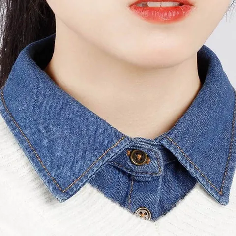 목폴라 여자 니트 스웨어 반팔 이너 데님 페이크 카라 셔츠