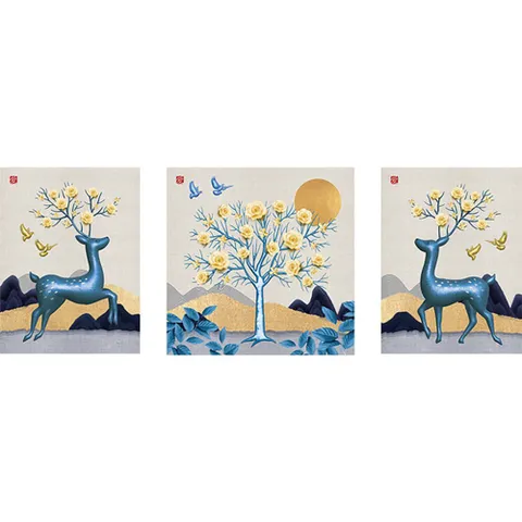 사슴보석십자수 청록 사슴  3종   캔버스  보석십자수 세트 캔버스형보석십자수