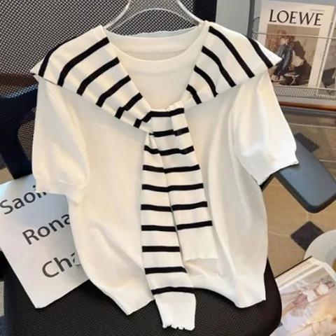 여성 스웨터 민무늬 단가라숄 반소매 세트 (41224384)