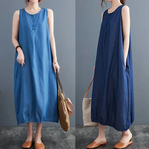 [빅사이즈] B-222030 데님 롱 원피스/빅사이즈/루즈핏/오버핏/쉬폰/린넨/세트