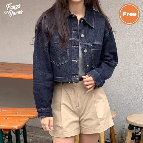 벨라도나 여성 논페이드 크롭 스트링 생지데님자켓 청자켓 44~77 폭넒은사이즈 PBS252060J