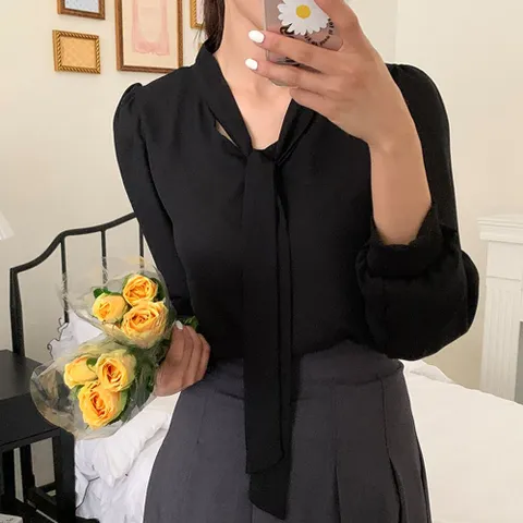 [브리치] 에이치다 / 뮤즈 하객룩 리본타이 블라우스 2color