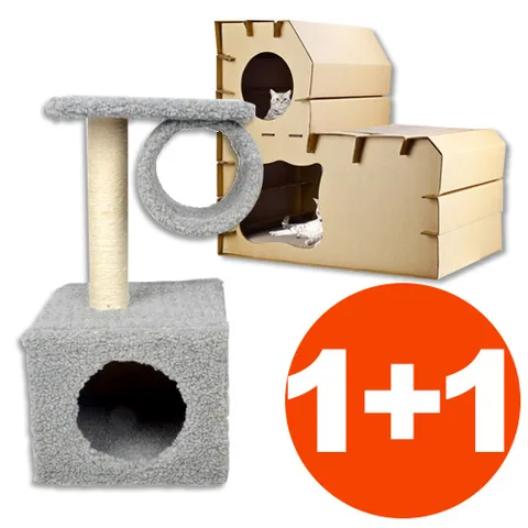 (50% 1+1 땡처리가격) 미니캣타워 숨숨집 + 멀티 2단 더블데크 하우스 고양이 스크래쳐 2개묶음