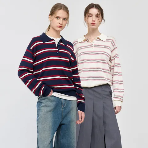 스트라이프 루즈 카라 니트 [4COL]/WBE1L05503