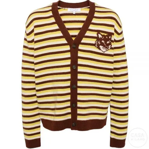 폭스 헤드 인타르시아 스트라이프 컴포트 가디건 피칸 베르가못 NM00504KM0329-0020