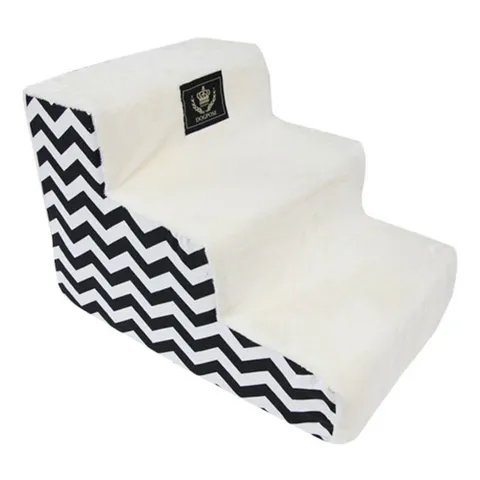 에이치플러스몰 포근한 3단 애견스텝 지그재그 IVORY 애견스텝 디딤대