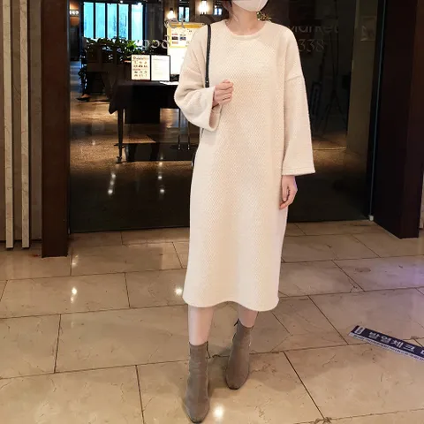 여성 겨울 롱 니트 원피스 결혼식 하객룩 기모 연말 모임 오버핏 40대 50대 빅사이즈 옆트임