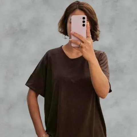 여성 박시핏 마원단 반소매 절개라인 티셔츠 (34699754)