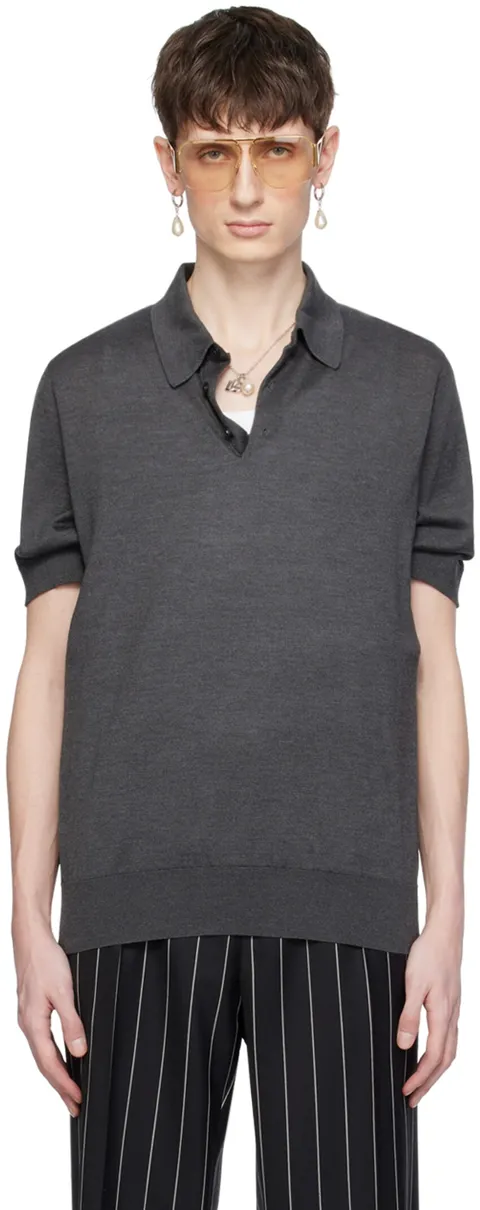 돌체 앤 가바나 그레이 실크 폴로 셔츠 241003M212009